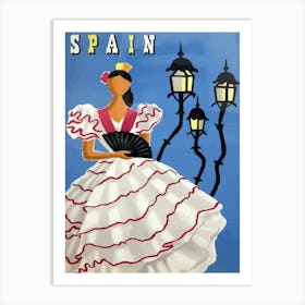 Spain, Woman In Danicing Costume With A Fan Art Print