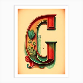 G, Letter, Alphabet Vintage Sketch 1 Art Print