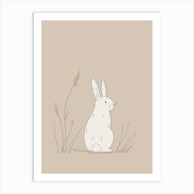 White Rabbit In The Grass - Boho, Line Art Art Print