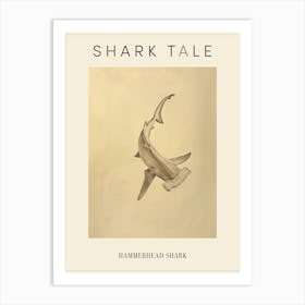 Hammerhead Shark Vintage Pencil Illustration Poster Art Print