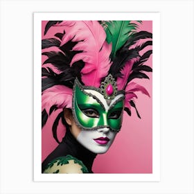 A Woman In A Carnival Mask, Pink And Black (64) Art Print