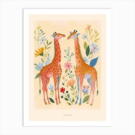 Folksy Floral Animal Drawing Giraffe 3 Poster Art Print