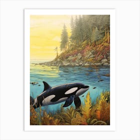 Realistic Orca Whale Storybook Style Illustration 2 Art Print