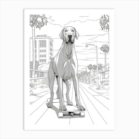 Great Dane Dog Skateboarding Line Art 4 Art Print