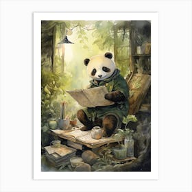 Panda Art Doing Calligraphy Watercolour 4 Art Print