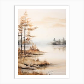 Lake In The Woods In Autumn, Painting 16 Art Print