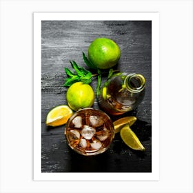 Rum, lime and mint — Food kitchen poster/blackboard, photo art 2 Art Print