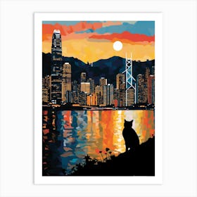Hong Kong, China Skyline With A Cat 3 Art Print
