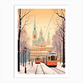 Vintage Winter Travel Illustration Vienna Austria 3 Art Print