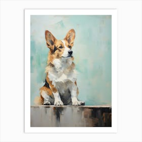 Corgi Dog, Painting In Light Teal And Brown 2 Art Print