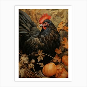Dark And Moody Botanical Chicken 1 Art Print
