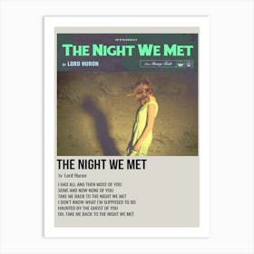 The Night We Met By Lord Huron Poster Art Print