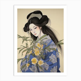 Hanashobu Japanese Water Iris 2 Vintage Japanese Botanical And Geisha Art Print