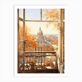 Window View Of Belgrade Serbia In Autumn Fall, Watercolour 2 Art Print