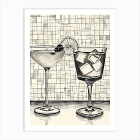 Linework Sketch Of Cocktails Art Print