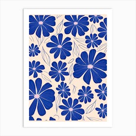 Blue Flowers Pattern 3 Art Print