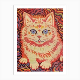 Louis Wain, Kaleidoscope Cat Pink And Orange 4 Art Print