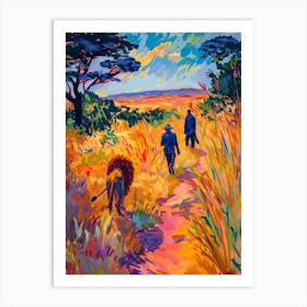 Transvaal Lion Hunting In The Savannah Fauvist Painting 4 Art Print