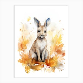 Kangaroo Watercolour In Autumn Colours 1 Art Print