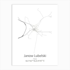 Janow Lubelski,Poland Minimalist Map Art Print