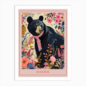 Floral Animal Painting Black Bear 3 Poster Art Print