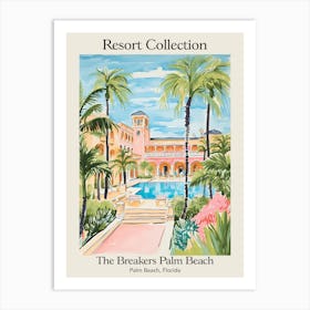 Poster Of The Breakers Palm Beach   Palm Beach, Florida   Resort Collection Storybook Illustration 3 Art Print