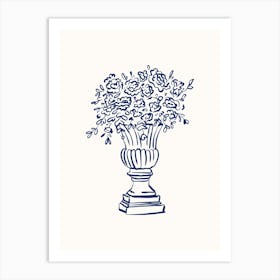 Blue Fine Line Vase Flower Poster Art Print