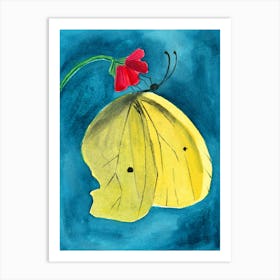 Yellow Butterfly - yellow teal red vertical Art Print