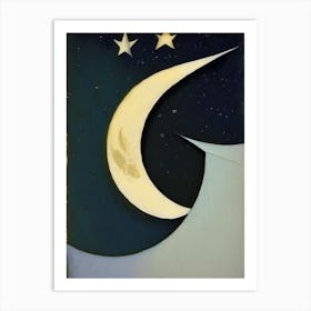 Crescent Moon And Star Symbol 1, Abstract Painting Art Print