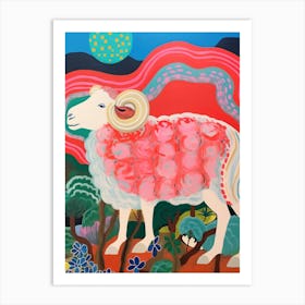 Maximalist Animal Painting Ram 3 Art Print