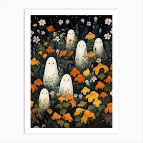 Cute Bedsheet Ghost, Botanical Halloween Watercolour 94 Art Print