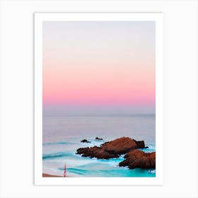 Cala Estreta Beach, Costa Brava, Spain Pink Photography 1 Art Print