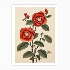 Tsubaki Camellia 3 Vintage Japanese Botanical Art Print