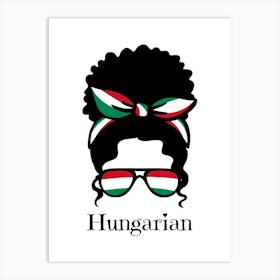 Cute Women Style Wearing Hungarian Flag Glasses Art Print