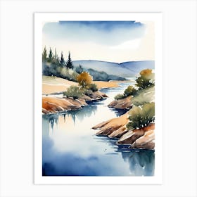 Landscape River Watercolor Painting (20) Art Print