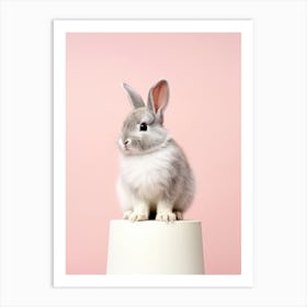 Bunny Rabbit On A Pink Background Art Print