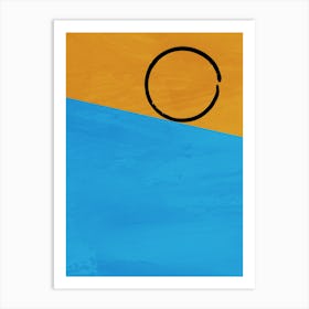 Minimalist Black Circle on Blue and Orange Abstract Background Art Print