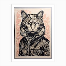 Cat In Leather Jacket Art Print