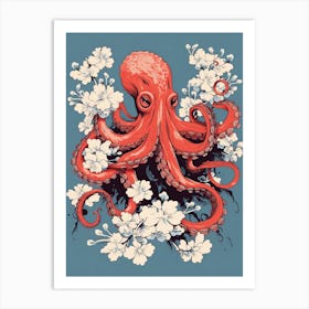 Octopus Animal Drawing In The Style Of Ukiyo E 1 Art Print