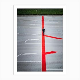 Abstract Representation Of A Person At A Crossroad Of Life Directional Arrows And Hints Of Red Symb (1) Art Print