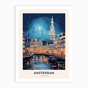 Winter Night  Travel Poster Amsterdam Netherlands 3 Art Print