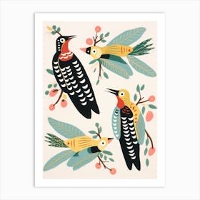 Folk Style Bird Painting Woodpecker 2 Art Print