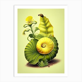 Snail With Yellow Background 1 Botanical Art Print