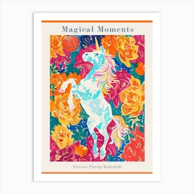 Floral Unicorn Playing Basketball Felt Tip Pen Poster Art Print