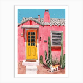 Pink House With Cactus Art Print