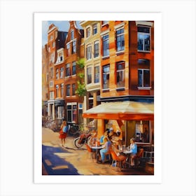 The city of Amsterdam, Netherlands, streets, cafes, passing by, the beauty of summer, oil colors.19 Art Print