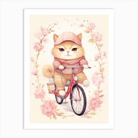 Kawaii Cat Drawings Biking 1 Art Print