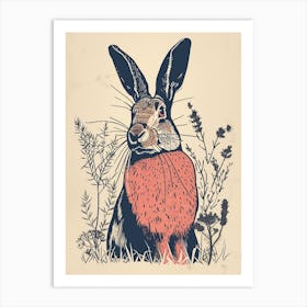 Harlequin Blockprint Rabbit Illustration 1 Art Print