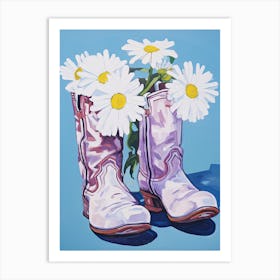 A Painting Of Cowboy Boots With Daisies Flowers, Fauvist Style, Still Life 1 Art Print