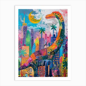 Colourful Cityscape Pattern Dinosaur Art Print